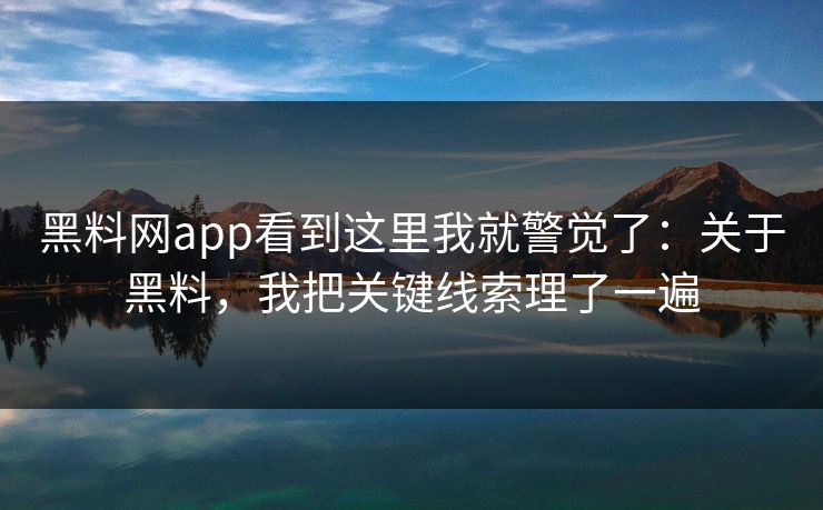 黑料网app看到这里我就警觉了：关于黑料，我把关键线索理了一遍